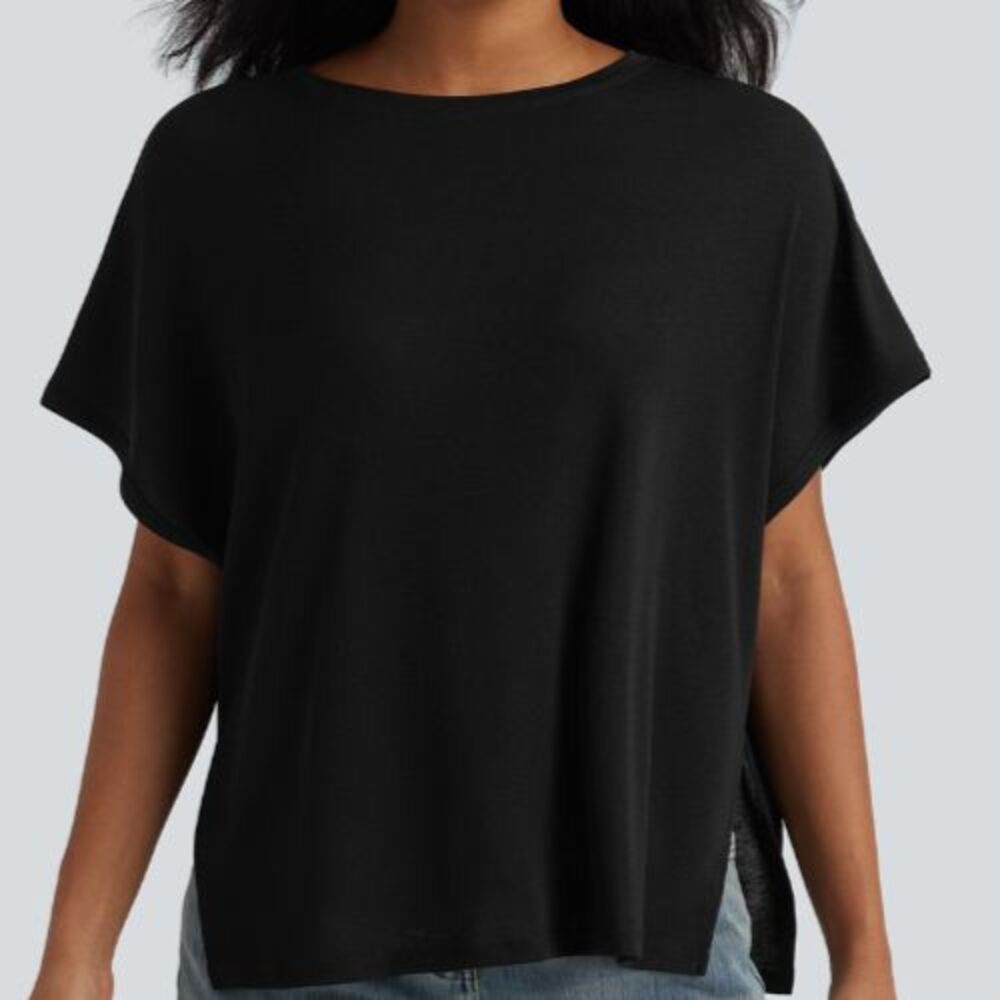 Halara Black Round Neck Batwing Sleeve Loose Flowy Slinky Travel Knit Top Sz XS